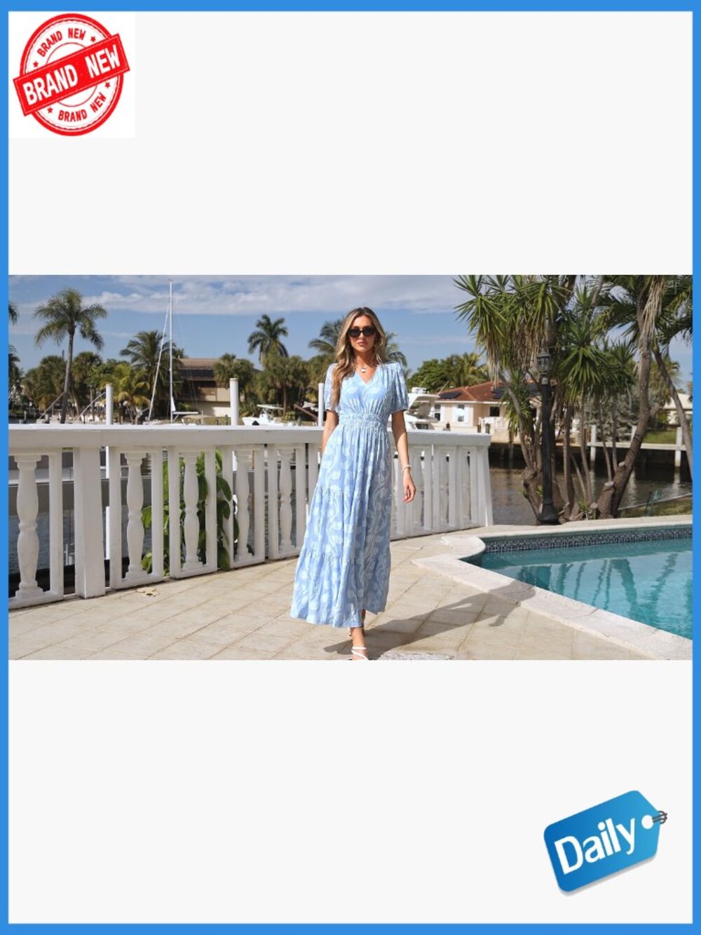Boho Flowy V Neck Maxi Dress with Pockets - Picture 7 of 7